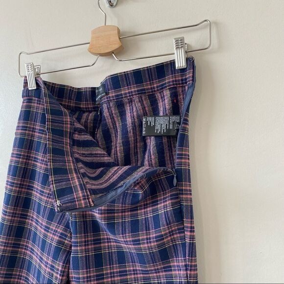 Urban Outfitters-Plaid Navy Pink Yellow Kick Flare Ankle High Rise Pants - Picture 8 of 11